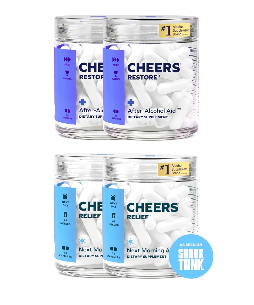 Cheers R plagaR Combo Silencioso Restaurar + Alivio TENIENDO Mejor Después de Beber &amp; Apoyar Su Vida DHM, L-Cysteine, Milk Thistle, Ginger, White Willow Bark, Caffeine, L-Theanine TEN 24 Doses Cada ← Suplementos
