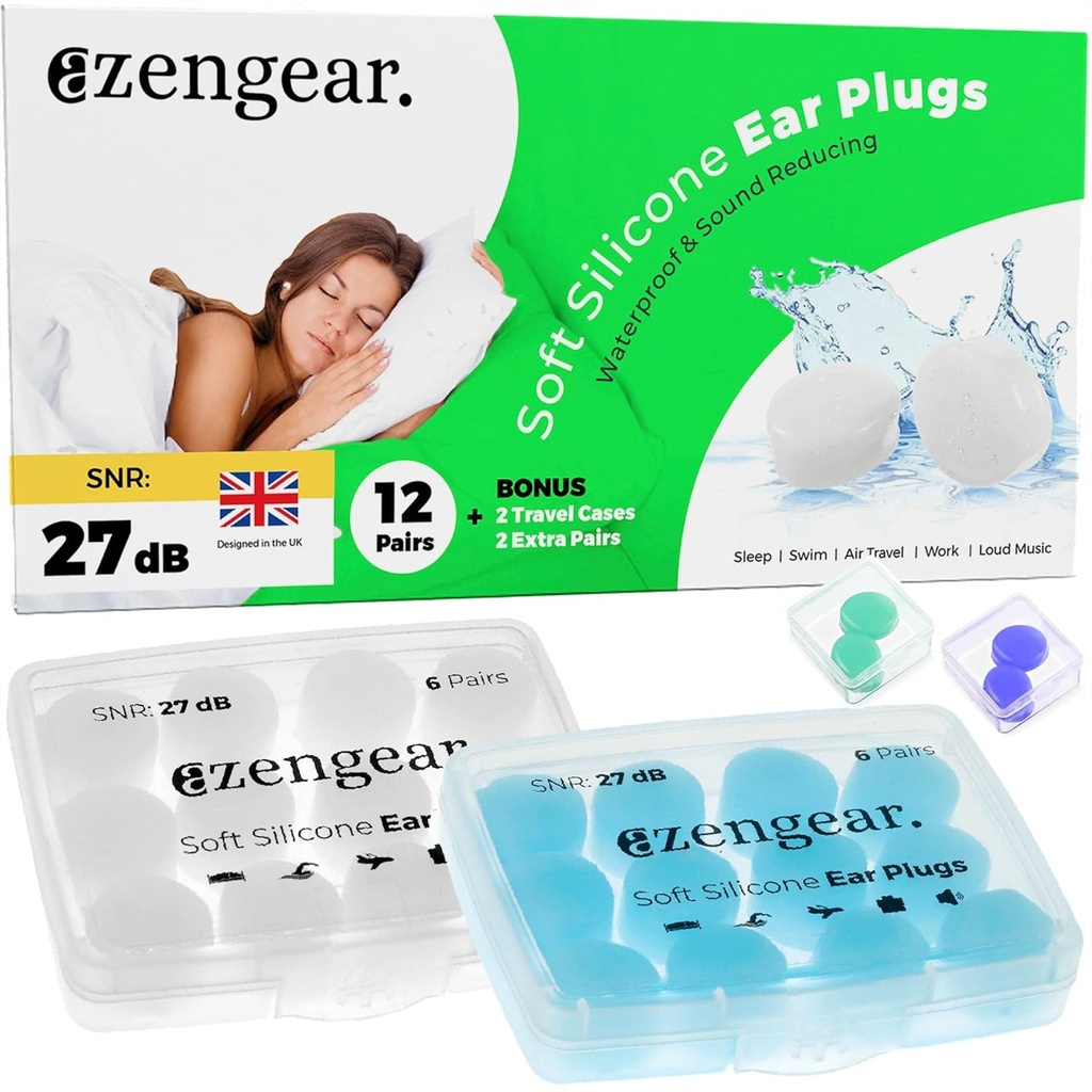 Enchufes de oído para dormir (14 pares), Soft Silicone Earplugs, Reutilizable, Durmiendo, Anulación de ruido de ruido, Nadar, Trabajo
