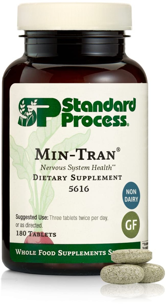 Standard Process Min-Tran - Nervous System Health Supplement - Good Source of Magnesium - Supports Sleep Pathways &amp; a Healthy Stress Response - Gluten-Free, Non-Dairy & Non-Soy - 180 Tablets