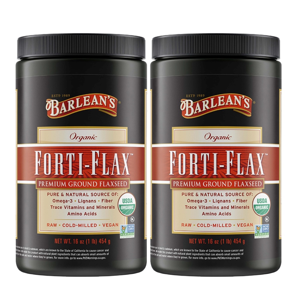 Barlean's Forti-Flax Organic Flaxseed, Planta entera de semillas crudas, Omega-3 Suplemento con Lignanos y fibra dietética, granel de tierra semilla Flax, 16 oz, 2 Pack