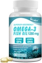 Omega 3 Suplementos de aceite de pescado,Triple Strength Omega 3 Suplemento nutricional con 650 mg EPA 450mg DHA Por Servir - Cerebro, Ojo, Corazón & Inmune Apoyo a la salud - 90 Softgels (45 Serv)
