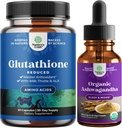 Natures Craft Bundle of Reduced Glutathione Supplement with Glutamic Acid and Organic Ashwagandha Liquid Drops for Energy Stress and Mood Support