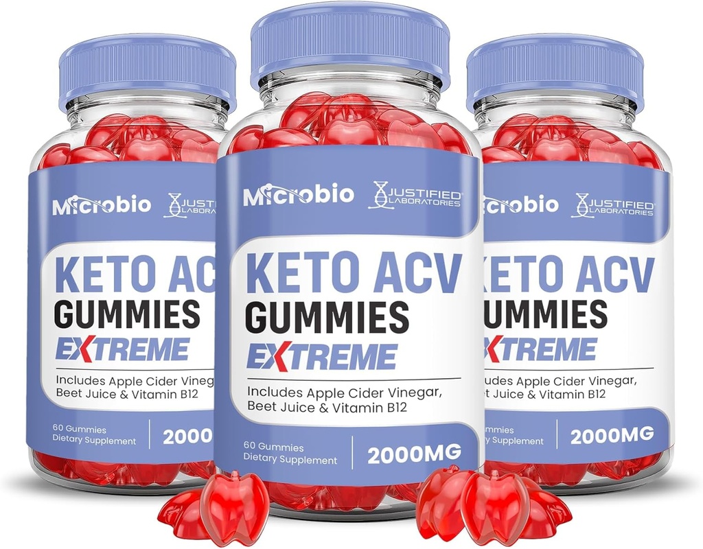 Laboratorios Justificados (3 Pack MIcrobio Keto ACV Gummies Extreme 2000MG Micro Bio Keto Gummies Apple Sider Vinegar Formulado con Pomegranate Beet Juice Powder B12 Vegan Non GMO 180 Gummys