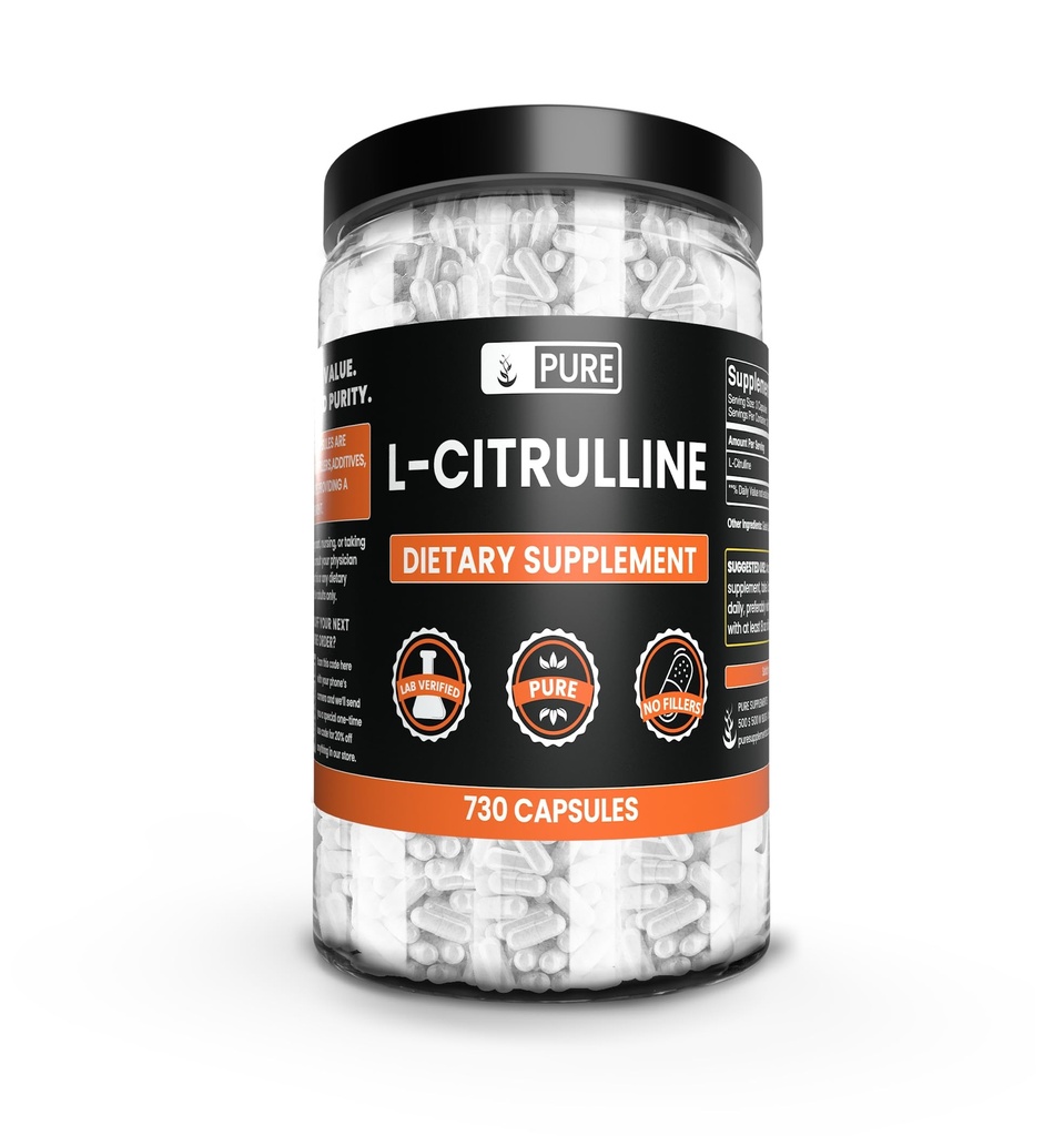 Ingredientes originales puros L-Citrulline No Magnesium Or Rice Fillers, Siempre Puro, Lab Verified (730 Capsule)