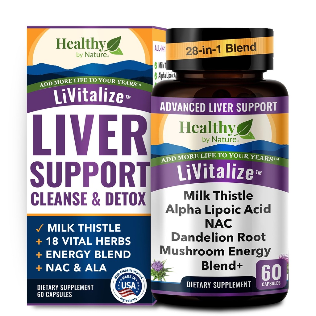 Liver Cleanse Detox " Repair – 28-in-1 Liver Support - Milk Thistle Dandelion NAC Alpha Lipoic Acid Artichoke " Reishi Chaga Turquía Tail Mushroom – Active Liver Health Supplement, 1540mg (60 Capsules)
