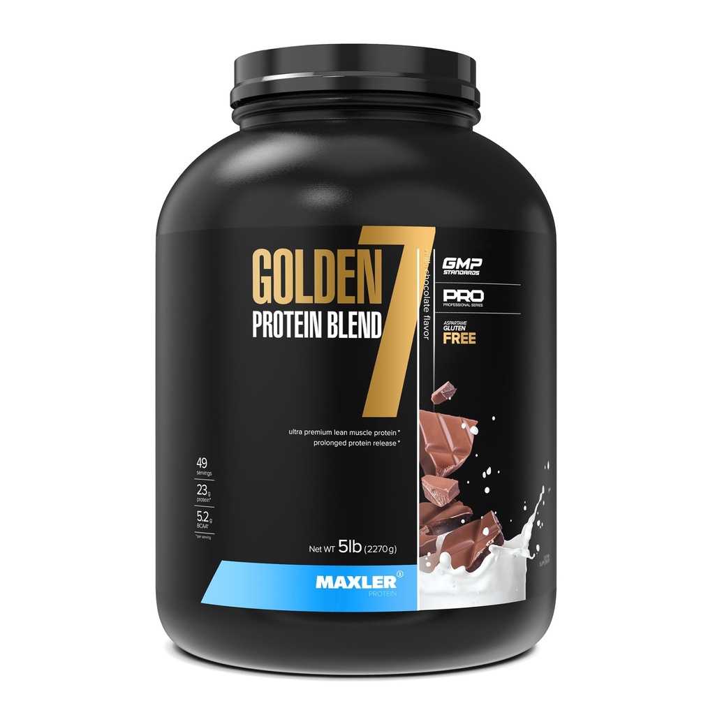 Maxler Golden 7 Protein Blend - Polvo Proteína para la ganancia muscular &amp; recuperación - Milk Chocolate Protein Polvo 5 lb