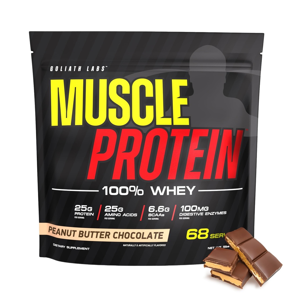 COLOSSAL LABS Muscle Protein Whey Powder [5 lbs/Pack of 1] – Filtro frío, 25g Proteína pura, 6.6g BCAAs (Packaging May Vary) (5 libras (Pack of 1), Peanut Butter Chocolate)
