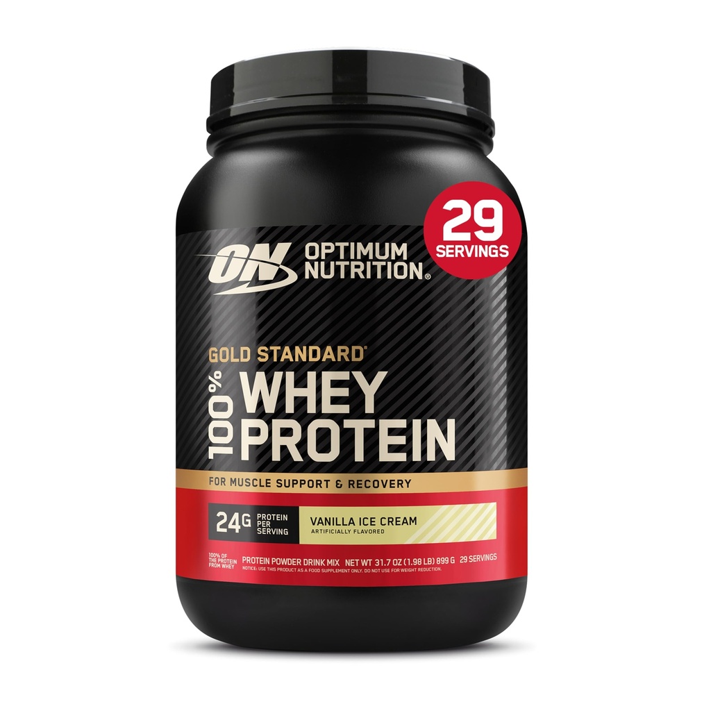 Optimum Nutrition Gold Standard 100% Whey Protein Powder, Vainilla Ice Cream, 2 libras (Packaging May Vary)