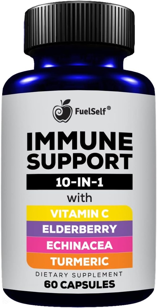 Suplemento de Booster de Apoyo Immune con Elderberry, Vitamina C, Echinacea, Curcuminoides Turméricos, Vitamina E, Vitamina B6, Zinc, L-Glutamine HCL, Ajo, Lactobacillus Acidophilus :: 60 Conde, 1 Pack