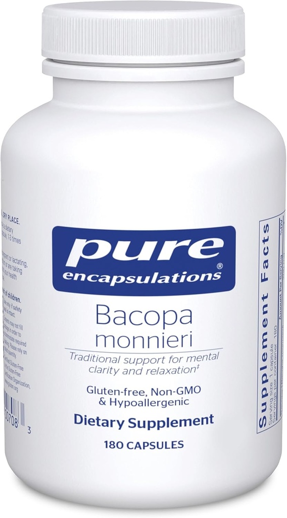 Encapsulaciones puras Bacopa Monnieri Silencioso Suplemento para Cerebro, Memoria, Concentración y Apoyo al Estrés*