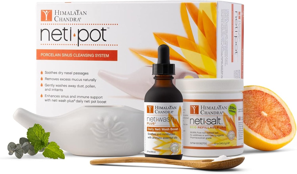 Himalayan Chandra Neti Pot completo sistema de limpieza de Sinus Kit de inicio