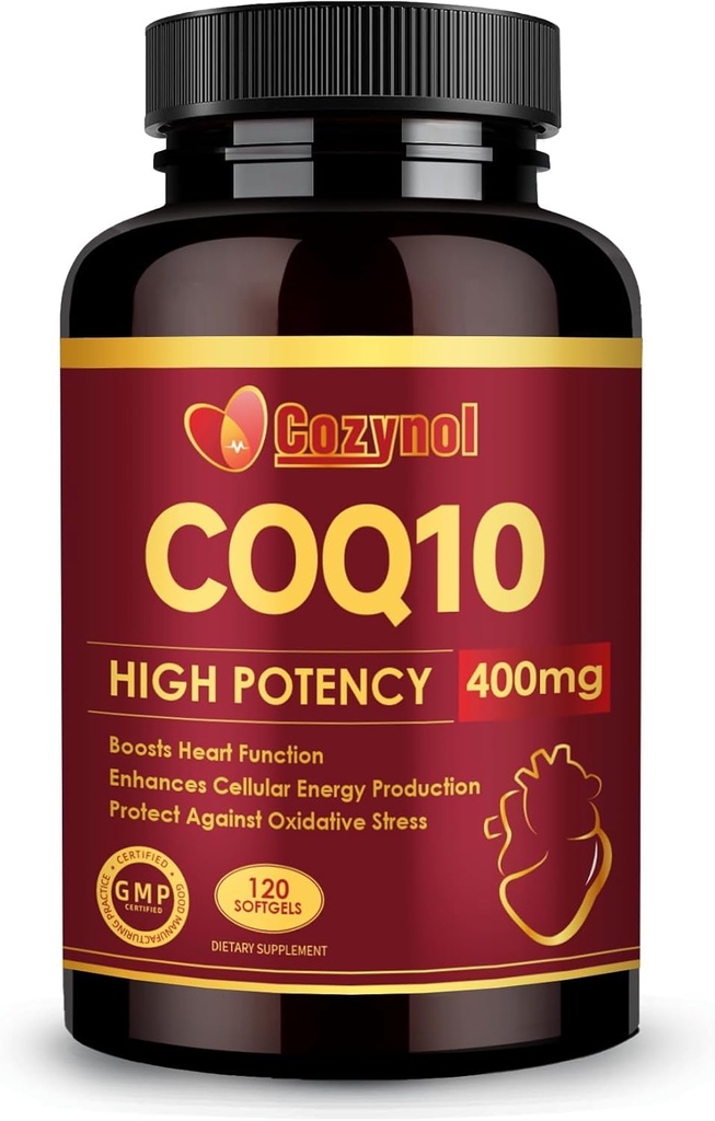 CoQ10 400mg Softgels con Omega 3 &amp; PQQ, potente antioxidante para la producción energética de salud cardíaca, 120 Conde