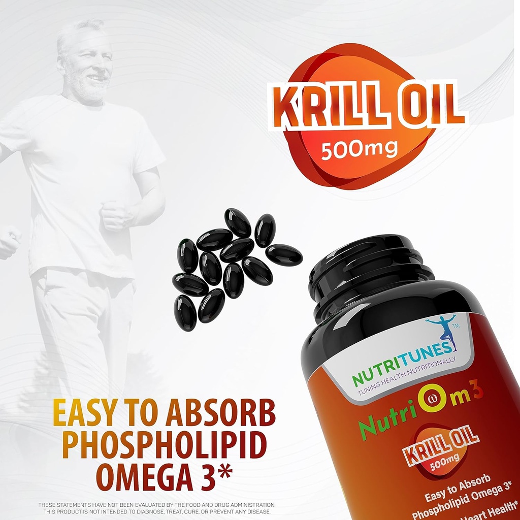 Omega 3 Krill Oil with Astaxanthin–500 mg Antártico Krill Oil, Easy Absorb EPA " DHA for Heart Health – Non-GMO, Allergen-Free, GMP-Certified – 60 Softgels