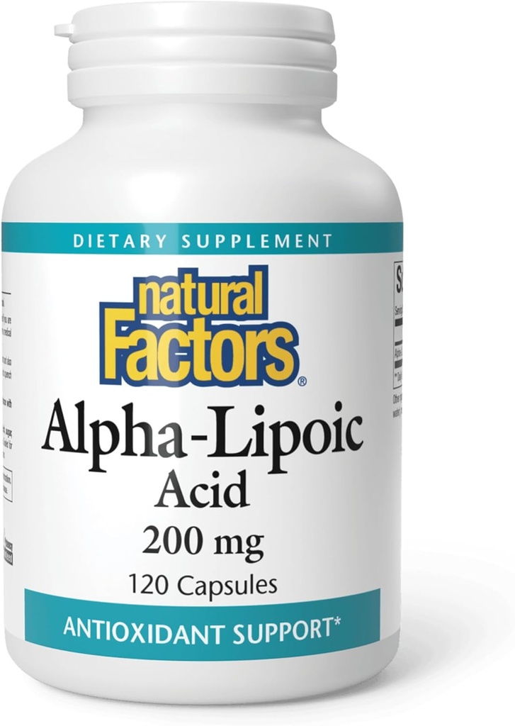 Factores naturales Ácido alfa-Lipoico 200 mg, Apoyo Antioxidante, 120 cápsulas