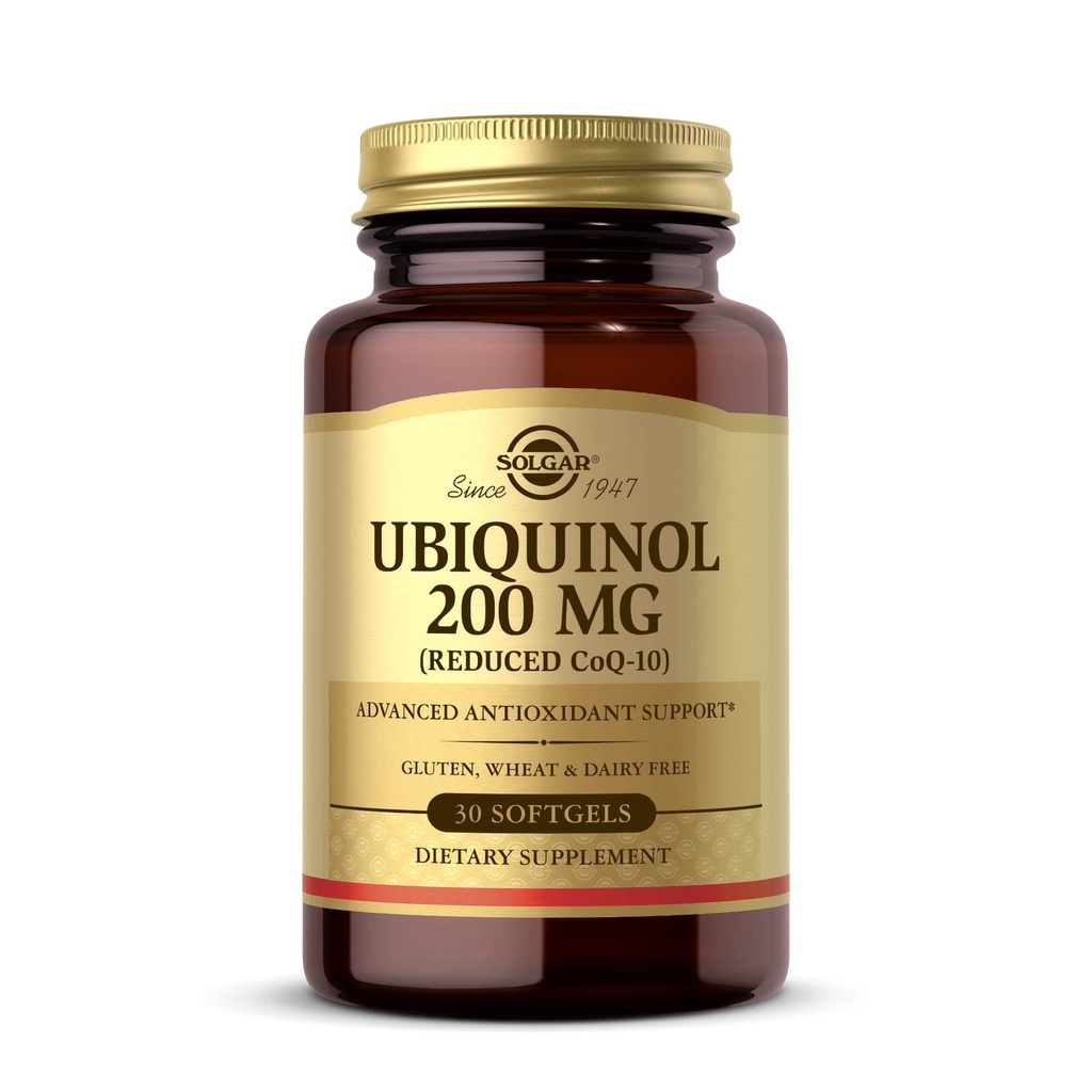 Solgar Ubiquinol 200 mg (Reduced CoQ-10), 30 Softgels - Promueve la función del corazón y el cerebro - Apoya el envejecimiento saludable - Coenzyme Q10 - Suplemento Ubiquinone - Gluten Free, Dairy Free - 30 Servings