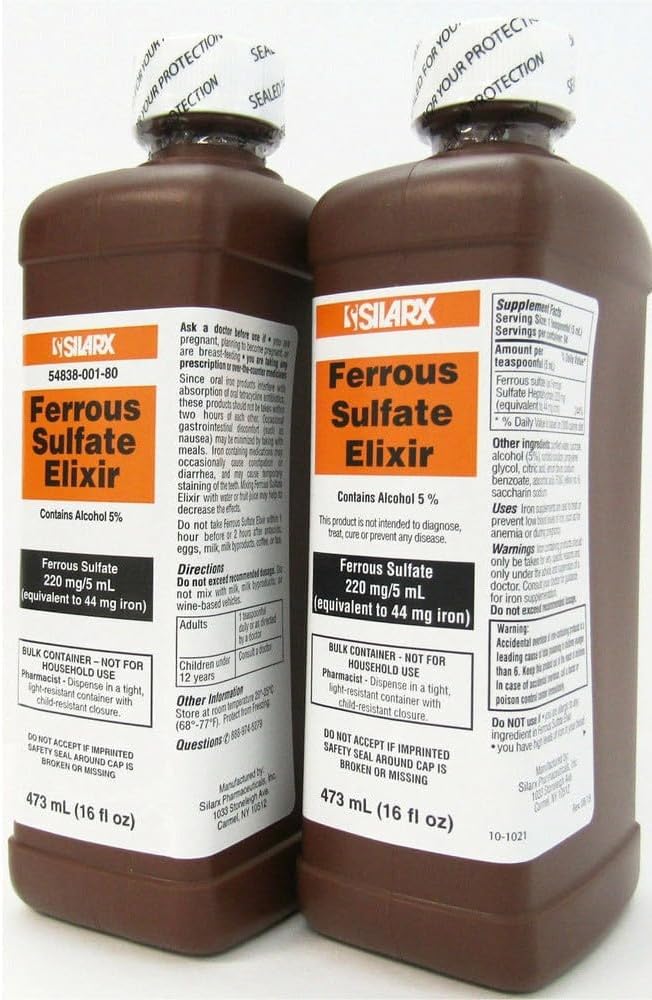 Ferrous Sulfate Elixir 220mg/5mL 16oz Botella - 4 Pack