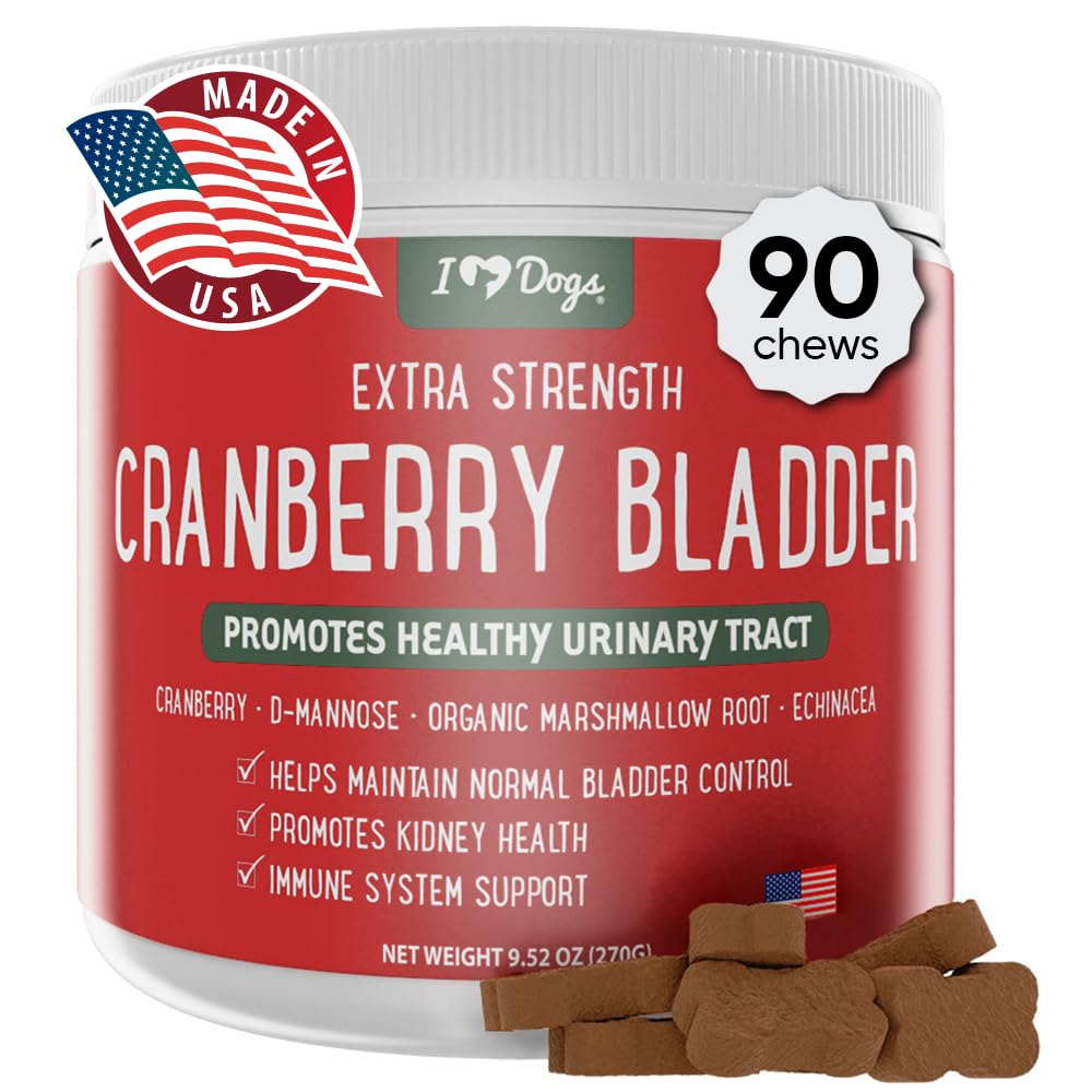 iHeartDogs Extra Strength Urinary, Bladder, " Kidney Support for Dogs – Cranberry, D-Mannose " Echinacea ayuda a mantener la salud del tracto urinario, fortalece la vejiga débil " incontinente