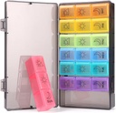 Organizador semanal de píldoras 7 días 3 veces, Portable Pill Organizer, BPA Free Pill Case, Travel Daily Pill Box Reminder, Medication Organizer for Vitamins, Supplements (Rainbow)