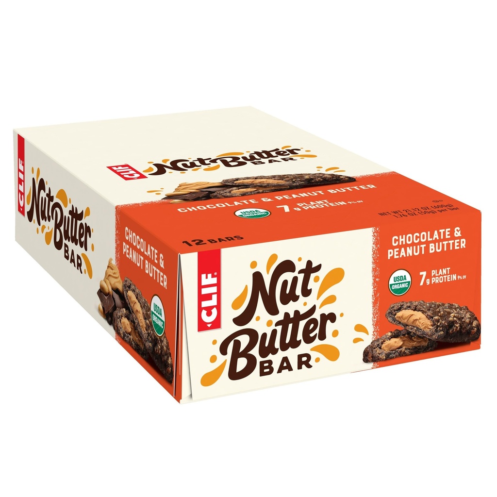 Clif Bar - Nut Butter Bar - Organic Snack Bars - Chocolate Peanut Butter - Organic - Plant Protein - Non-GMO (1.76 Ounce Protein Snack Bares, 12 Cuenta)