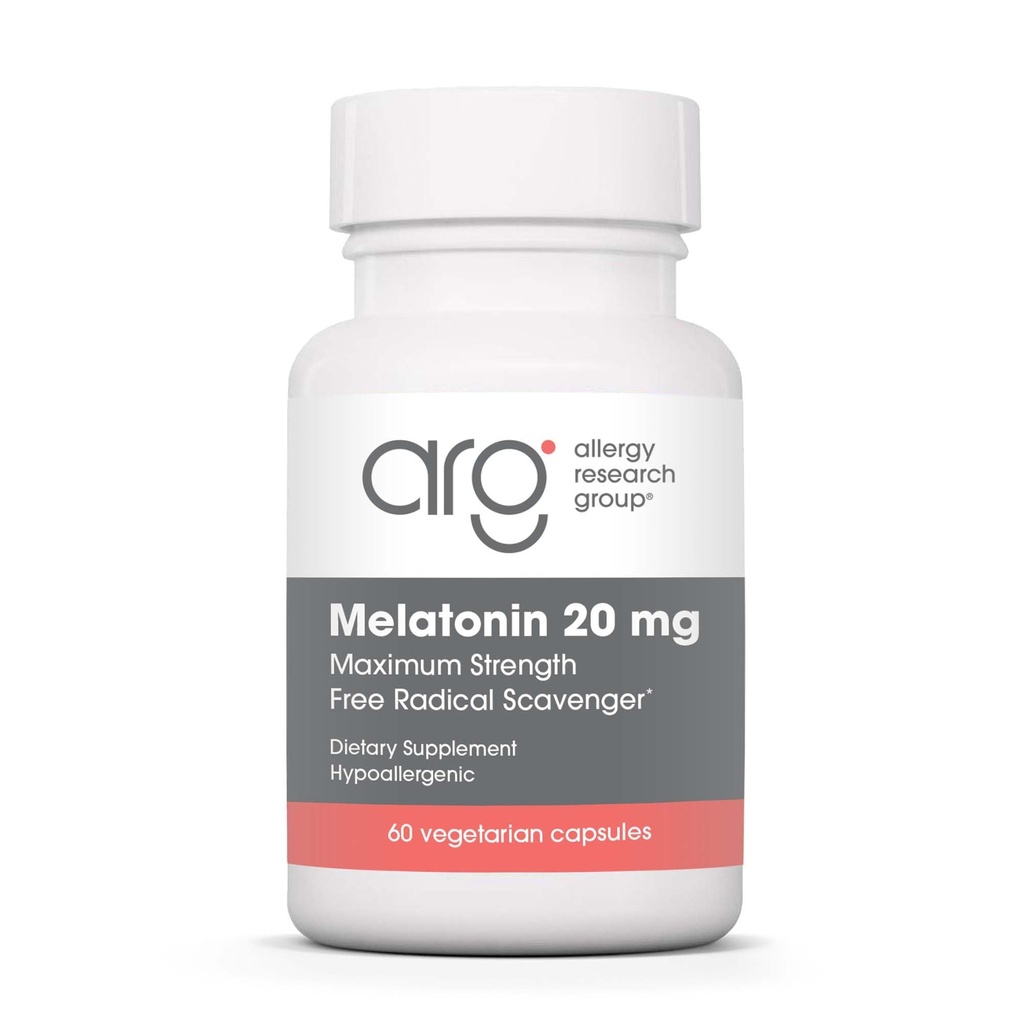 Grupo de Investigación de Alergia Melatonin 20mg - Melatonina Pura, Fuerza Extra para Adultos, Ayuda al sueño, Dosis Alta, Capsules Vegetarianos - 60 Conde