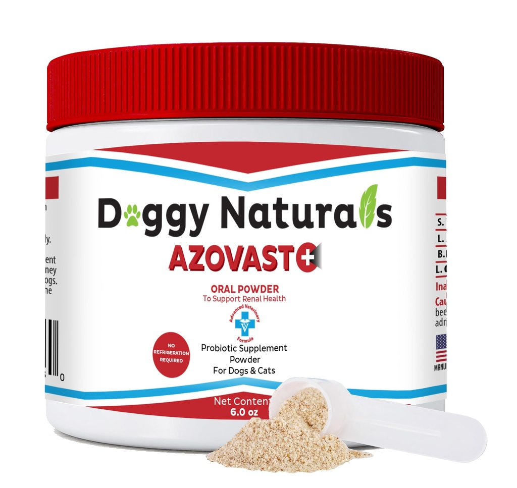 Azovast Plus Kidney Health Supplement for Dogs & Cats, Oral Powder (6 Oz) - (120 Doses/Jar) No se requiere refrigeración - Ayuda Asistencia Kidney Function &amp; Gestion Renal Toxins (Made in U.S.A) (6 Oz)