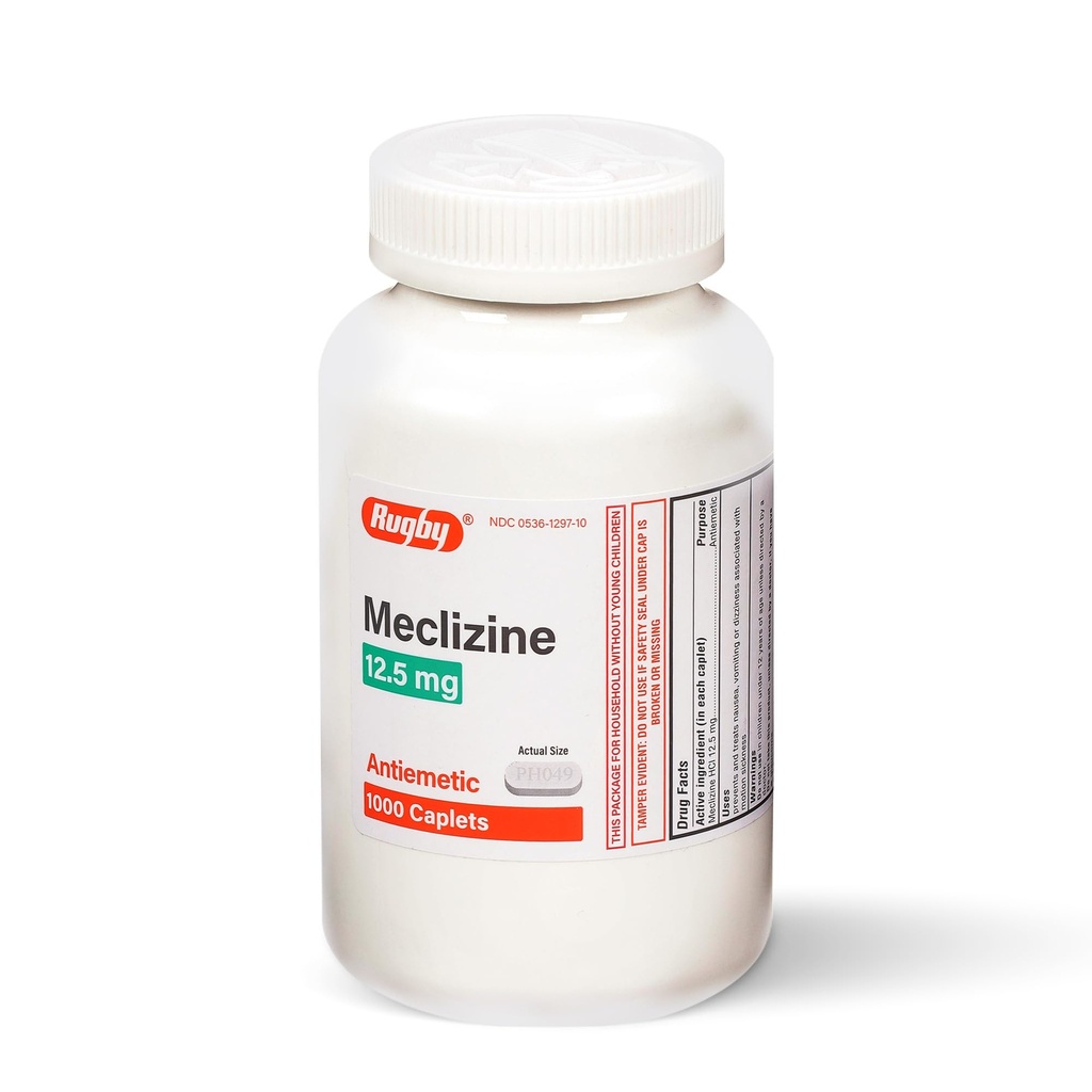 Rugby Meclizine 12,5 mg Caplets antieméticos para síntomas relacionados con la enfermedad de movimiento – Esenciales de viaje y crucero, 1000 cápsulas