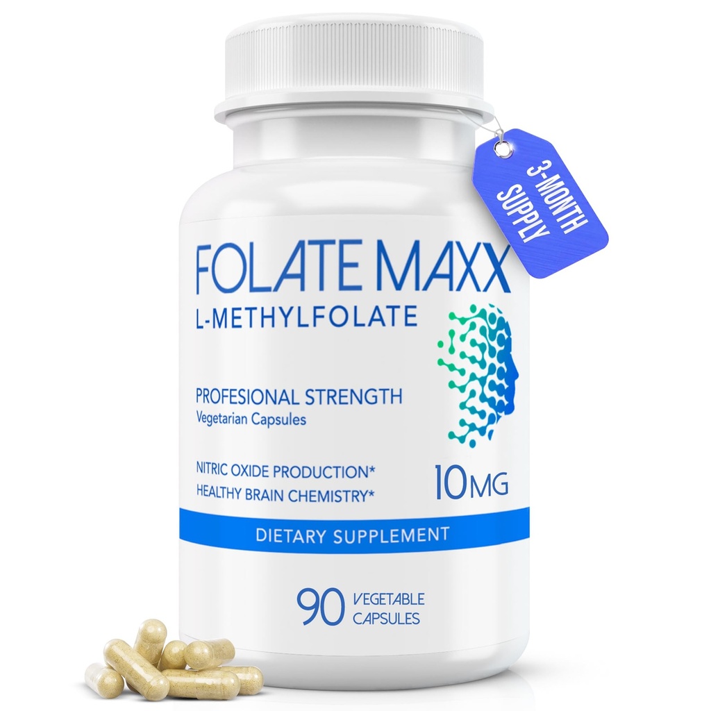 FolateMaxx L-Methylfolate 10mg, 90 cápsulas – Doctor Fórmulo de Folato de Metil para Mujeres y Hombres – High Potency 5-MTHF for Energy, Mood & Focus – Non-GMO, Gluten-Free (3-Month Supply)