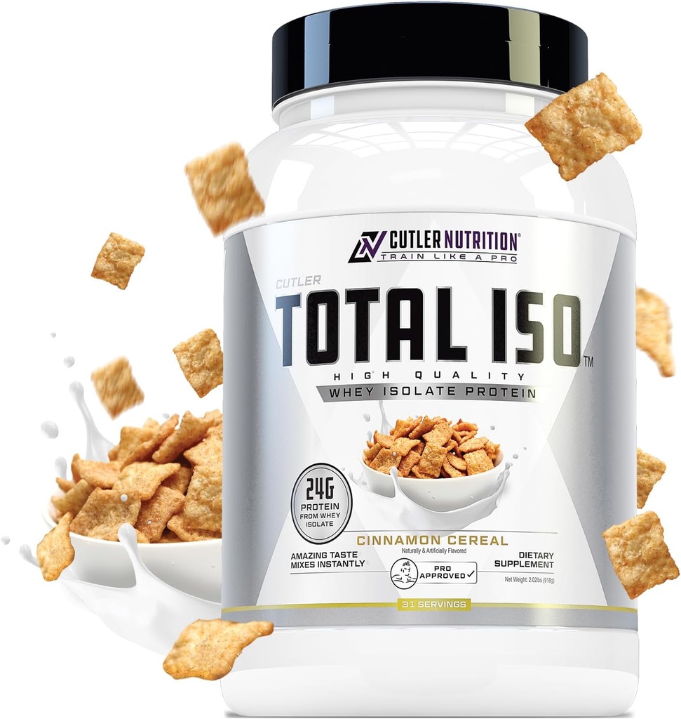 Total ISO Whey Isolate Protein Powder: Best Tasting Whey Protein Shake Featuring 100% Whey Protein Isolate, Perfect Post Workout Protein Powder Mix and Meal Replacement Drink, Cinna Cereal, 2 libras