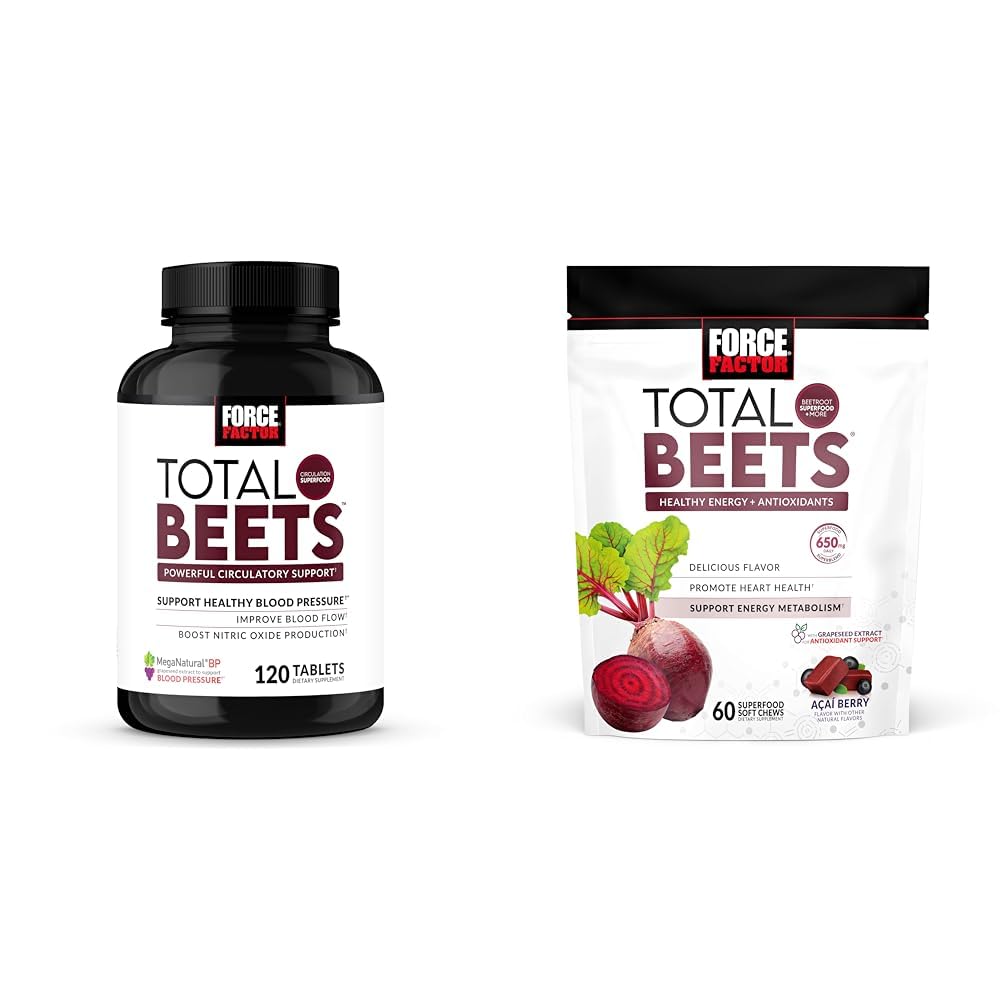Factor de fuerza Presión sanguínea " Cierre total de remolachas óxido nitrico Soporte cardiovascular Antioxidantes en forma de 120 conteo " 60 chews