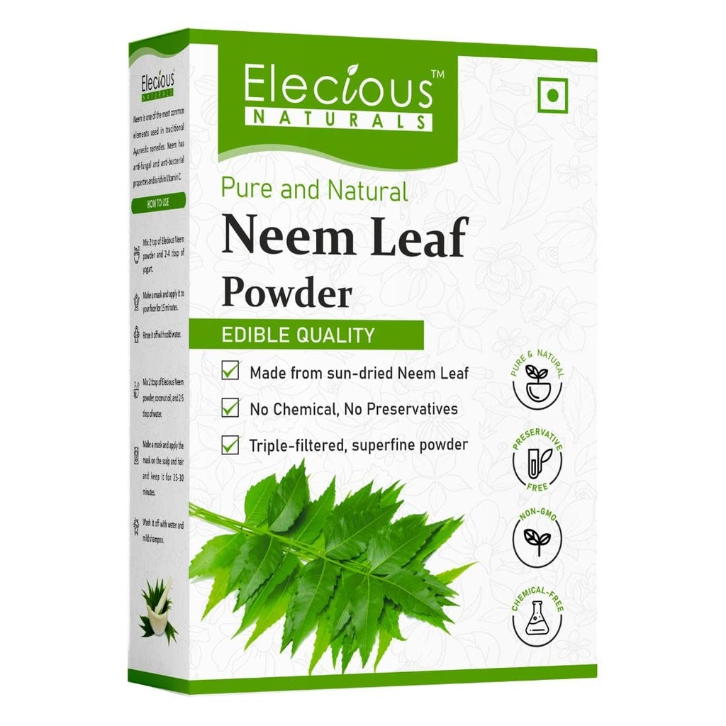 100% Natural Neem Powder Margosa, Azadirachta Indica Leaf Powder Ideal para Face Pack y Pelo Químico Limpiador de Pelo Libre para Pelo Saludable 200gm