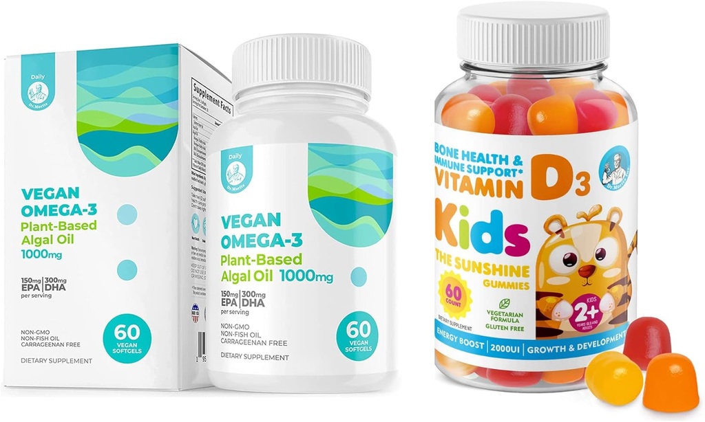 DR. MORITZ Vitamina D Gummies for Kids &amp; Adults and Vegan Omega 3 Softgels