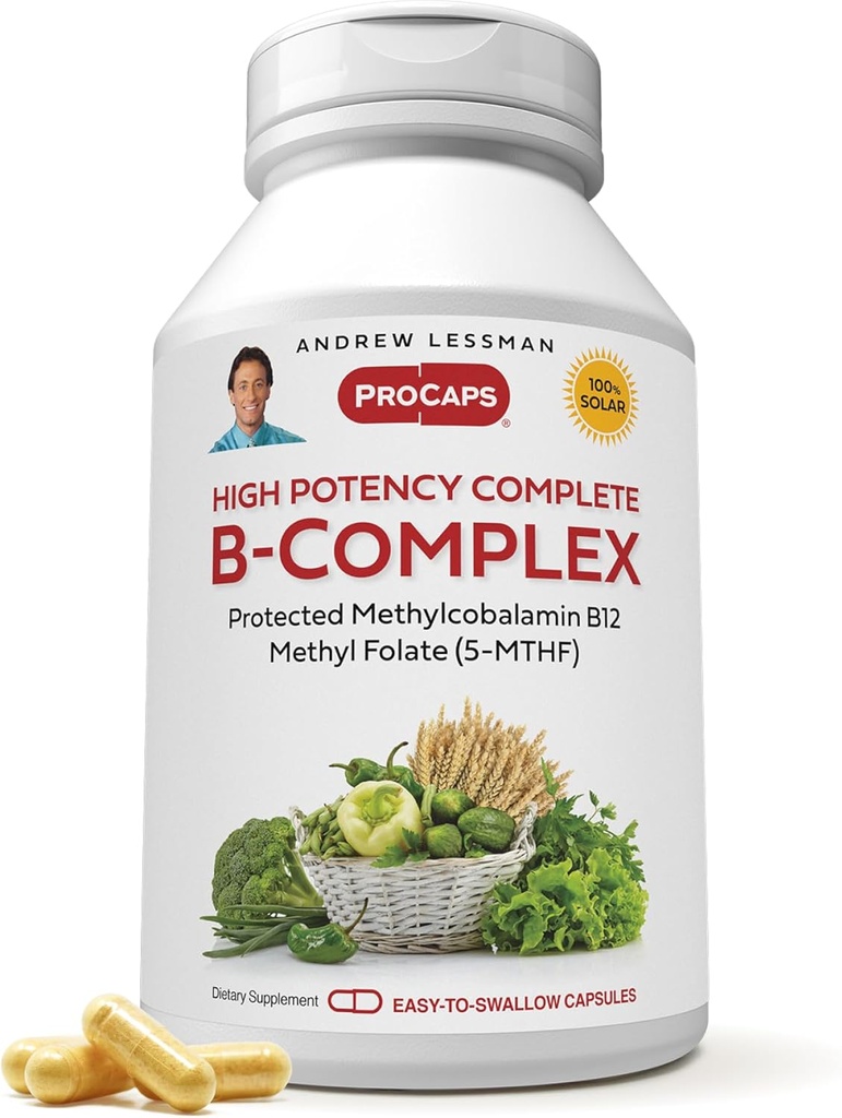 ANDREW LESSMAN Alta Potencia B-Complex 180 cápsulas - con Altos niveles de Complejo Folato y Biotina, promueve el crecimiento celular, la energía, la función inmune, la detoxificación, el metabolismo gordo y más
