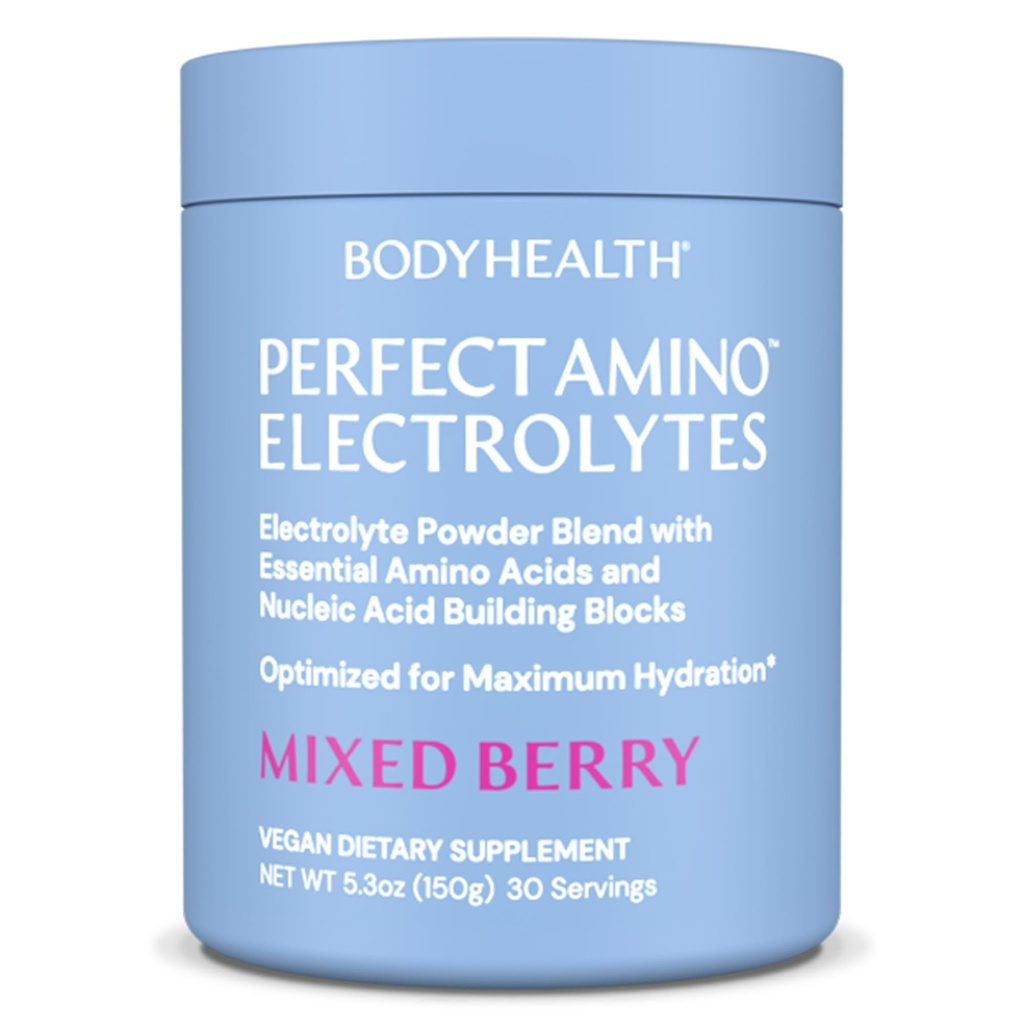 BodyHealth PerfectAmino Electrolytes Polvo No Azúcar, Keto Sugar Electrolitos de ayuno gratis Bebida Mix, Hidratación Polvo con Minerales Trace - Berry mixto - 30 Servimientos