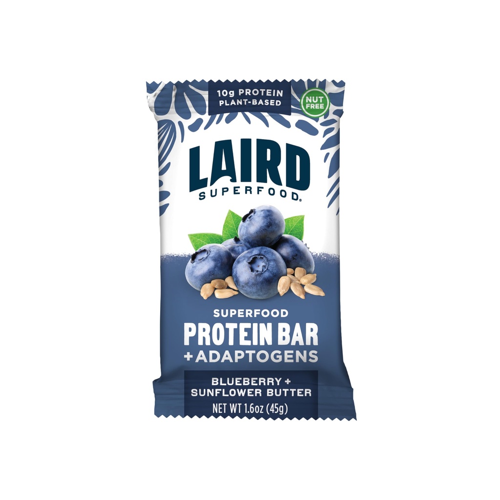 Barras de Proteína Funcional Superfood Laird, Bar Proteína Proteína pero Mejor con Ingredientes Reales, Mushrooms Funcionales 10g Proteína de base vegetal, 6g Fibra, Manteca de girasol de arándanos, 10 Conde (Pack of 1)