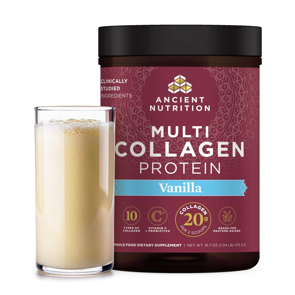 Antiguos colágenos de nutrición Péptidos Polvo, Proteína Multi Collagen, Hombres Mujeres, Vitamina C, Probióticos, Collagen Hidrolyzed, soporta la piel, articulaciones, Gut Health, Vainilla, 45 Servimientos