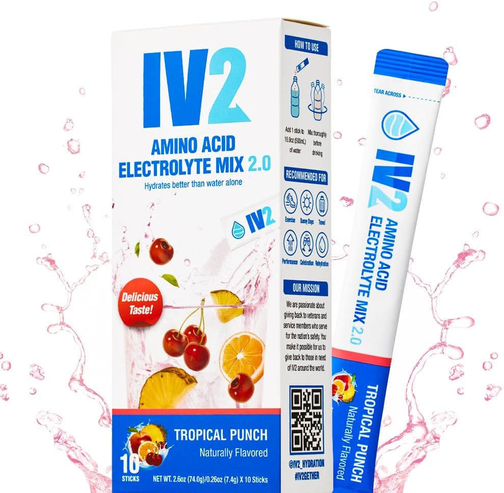 IV2-Zero Amino Amino Acido Hidratación Powder I Electrolyte Drink Mix I Vitaminas Esenciales I Vegan, No-GMO, Glunten-Free I Next Level Hydration (10 Conteo)