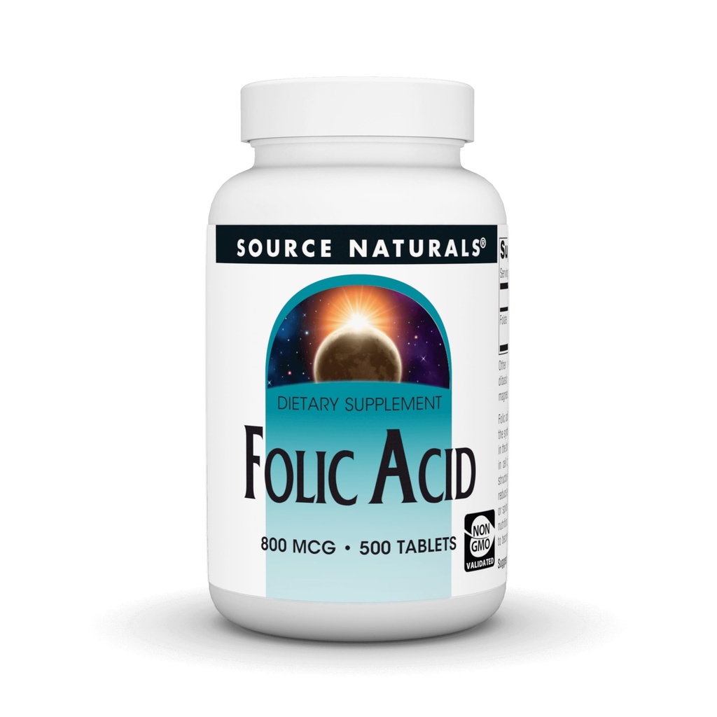 Fuente Naturales Ácido Fólico 800 mcg Suplemento dietético - 500 Tablas