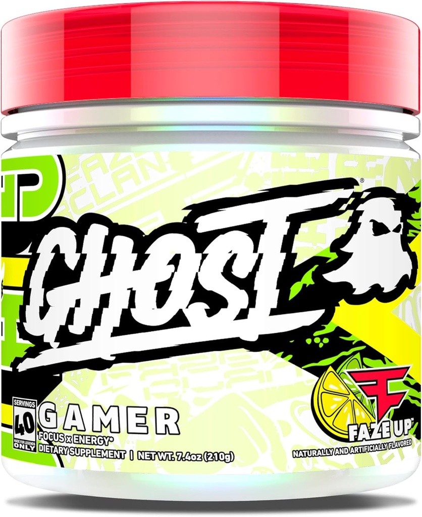 GHOST Gamer Energy and Focus Support Fórmula, Faze Clan Faze Up - 40 Servings - Nootropics " Natural Caffeine for Atención, Precisión " Tiempo de reacción - Sugar, Soy " Gluten Free, Vegan