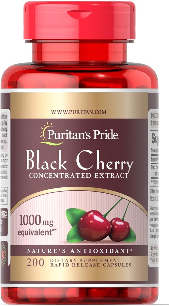 Puritans Pride Black Cherry 1000 mg Capsules, 200 Conde