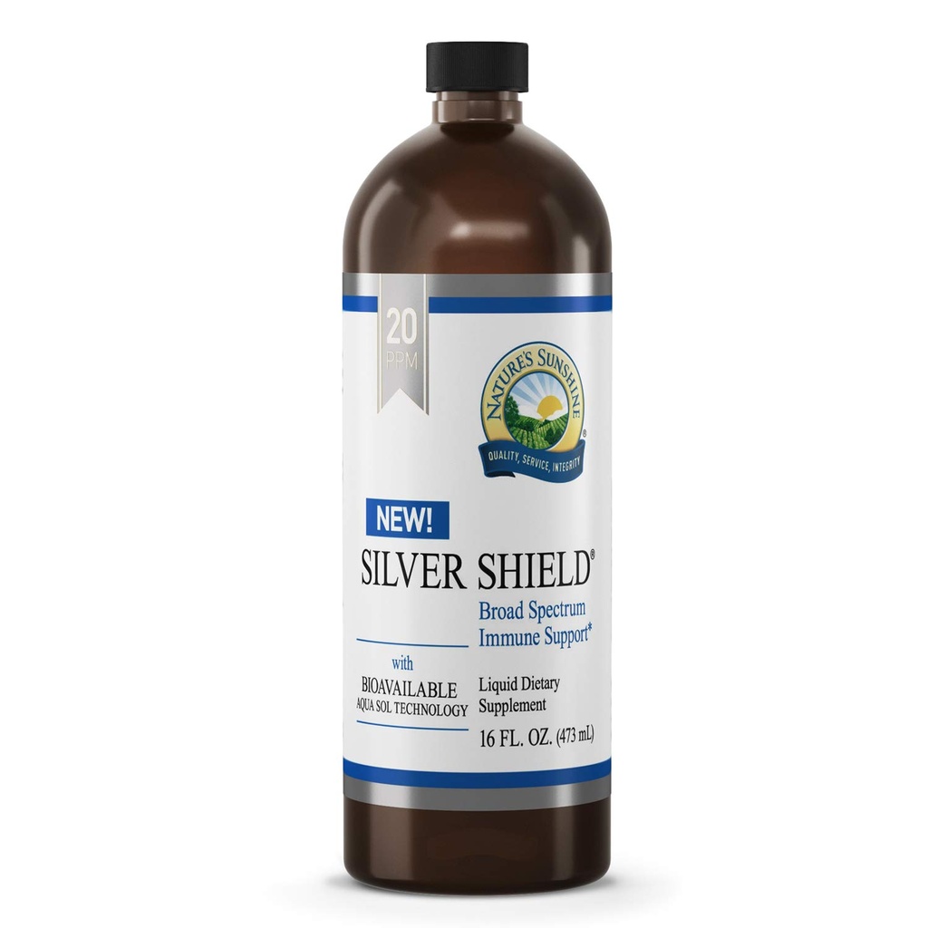 Sunshine Silver Shield Liquid, 16 Fl Oz ← Colloidal Silver Liquid con Aqua Sol Technology Proporciona soporte y protección inmune