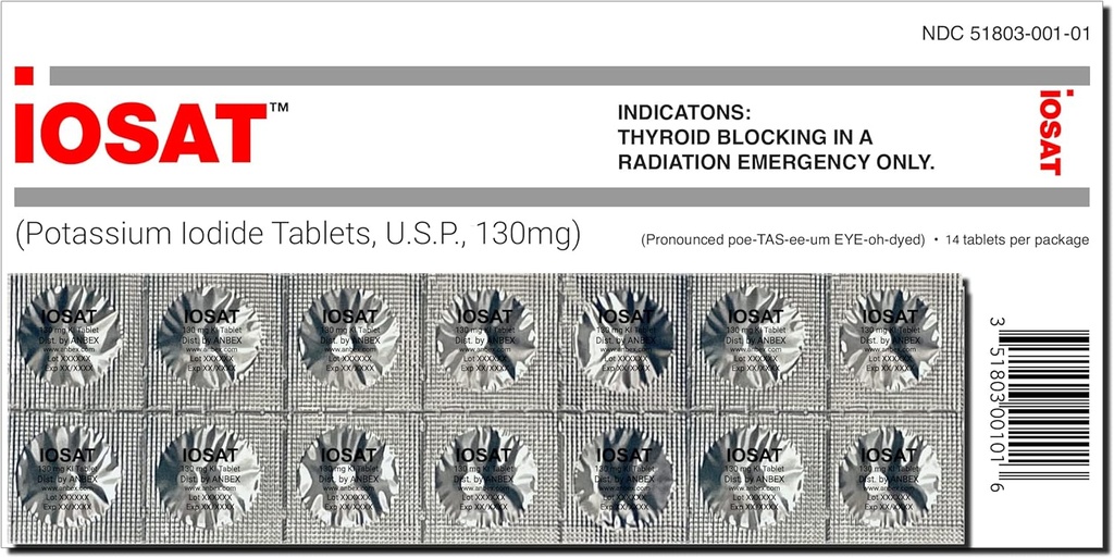Tablas de iodida de potasio - 14 tabletas de 130 mg
