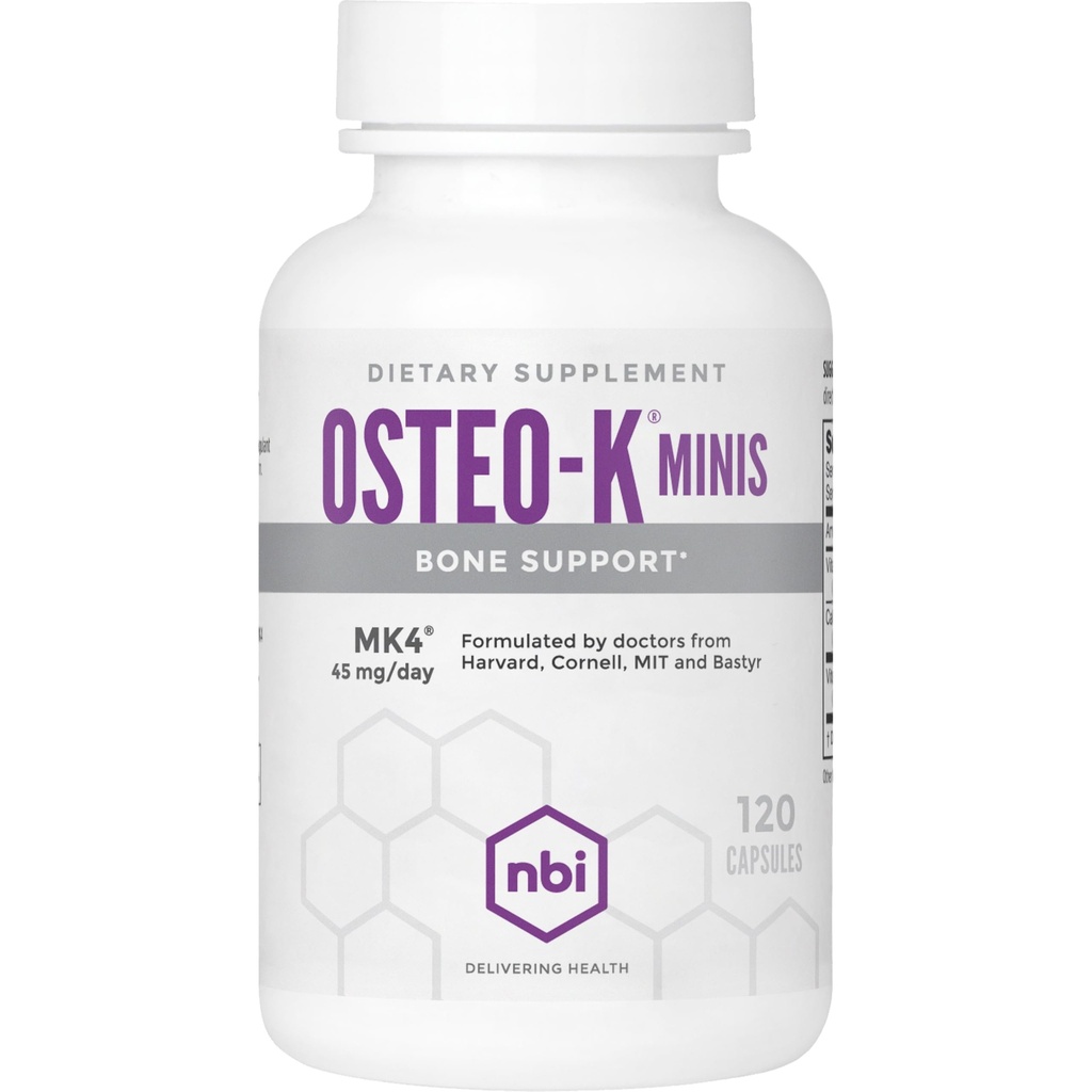 Soporte de bonificación NBI Osteo-K - Complejo mini-vitamina D & K con suplemento de citrato de calcio Silencio 45mg Vitamina K2 (MK4) para la salud de huesos fuertes " Función permanente 120ct Veggie Capsules