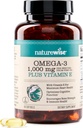 NatureWise Extra-Strength Omega 3 Fish Oil Supplement - 1000mg per Serving - 600 EPA & 400 DHA y Vitamina E - Apoyo para la salud del corazón y del cerebro - Lemon Flavor, GMO-Free - 60 Softgels[1-Month Supply]