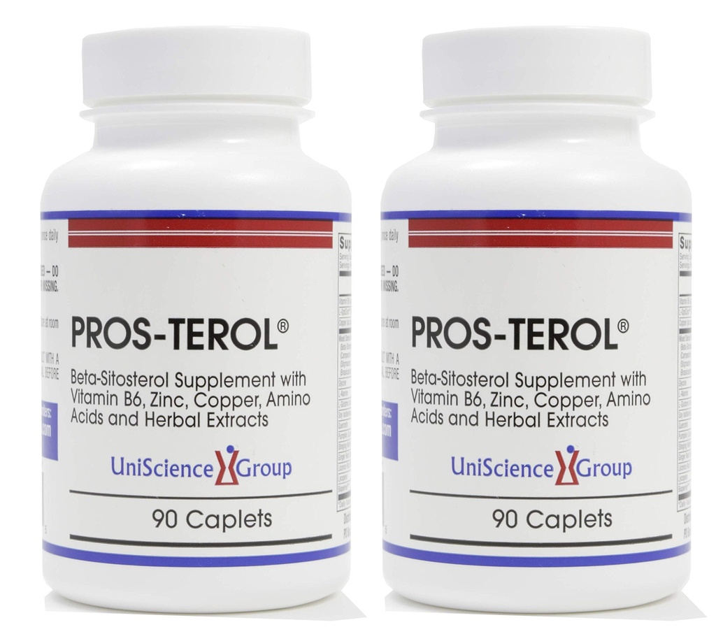 Pros-TEROL (2 Bottle kit), Alivio de próstata con 900 mg Sterols de plantas con semilla de calabaza, Hoja de hervidor, Gorra de jengibre, Extractos de punta de regaliz 90 Caplets