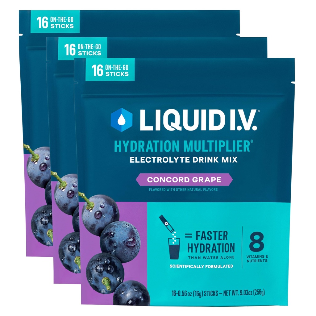 Liquid I.V.® Hydration Multiplier - Concord Grape ← Electrolyte Powder Drink Mix TEN 3 Pack (48 Servings)