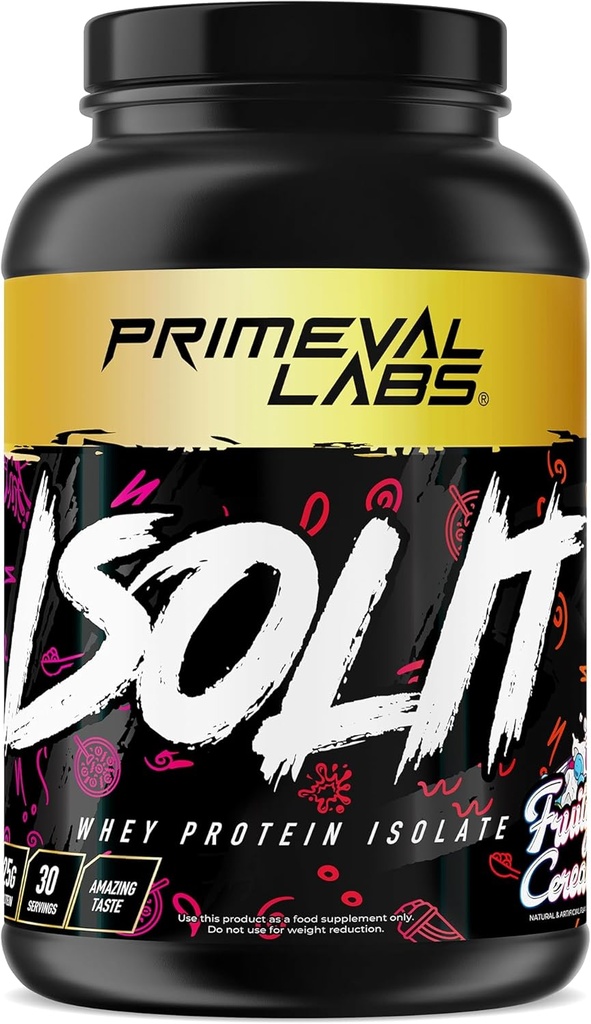 Laboratorios de Primeval ISOLIT - Whey Protein Powder, 100% Whey Isolate, 25g de Protein, BCAAs, Fast Absorbing, Easy Digesting (Fruity Cereal, 2lb)