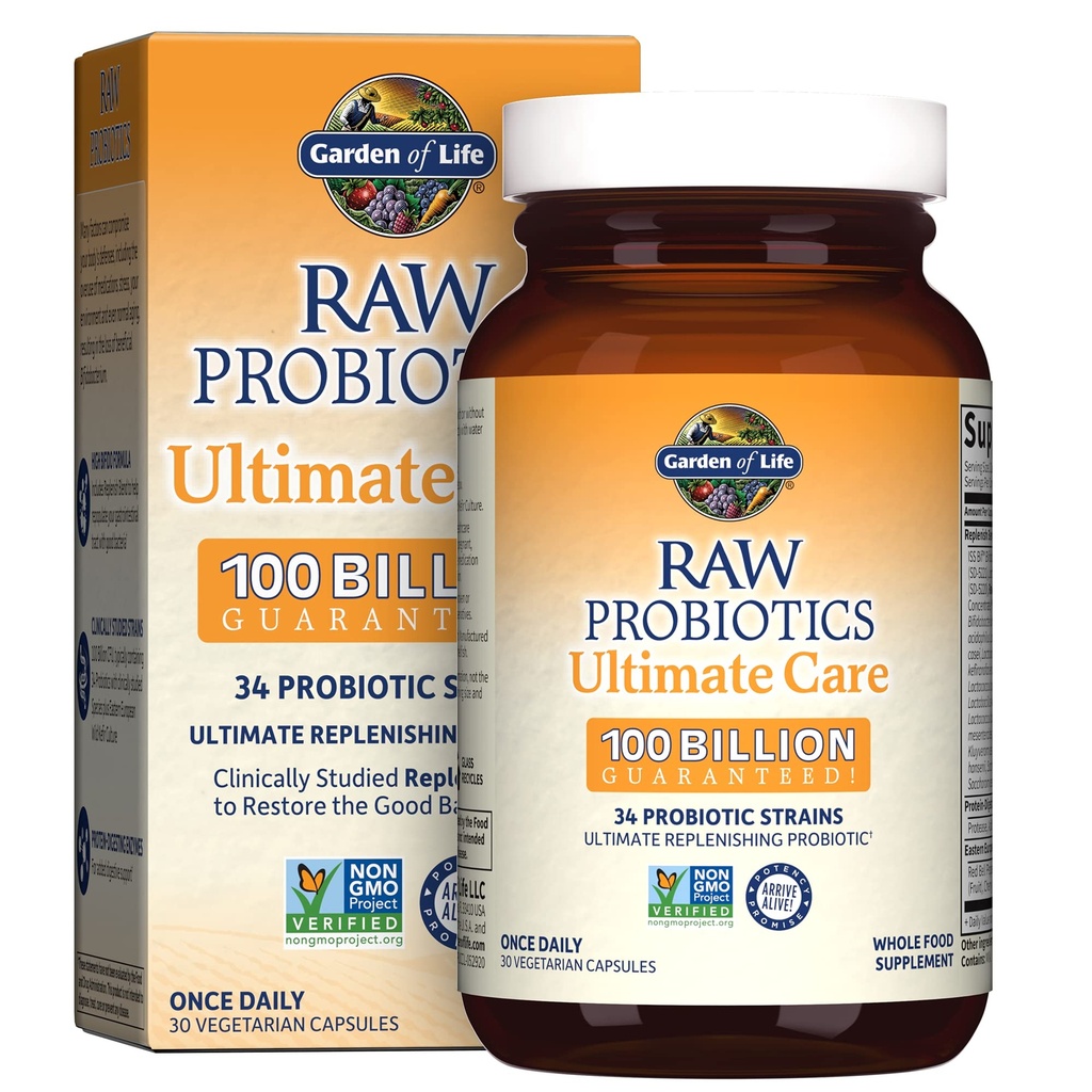 Garden of Life Raw Probiotics Ultimate Care - 100 Billion CFU - Suplemento dietético para Gut Health Support - Para Hombres Mujer - 30 cápsulas vegetarianas