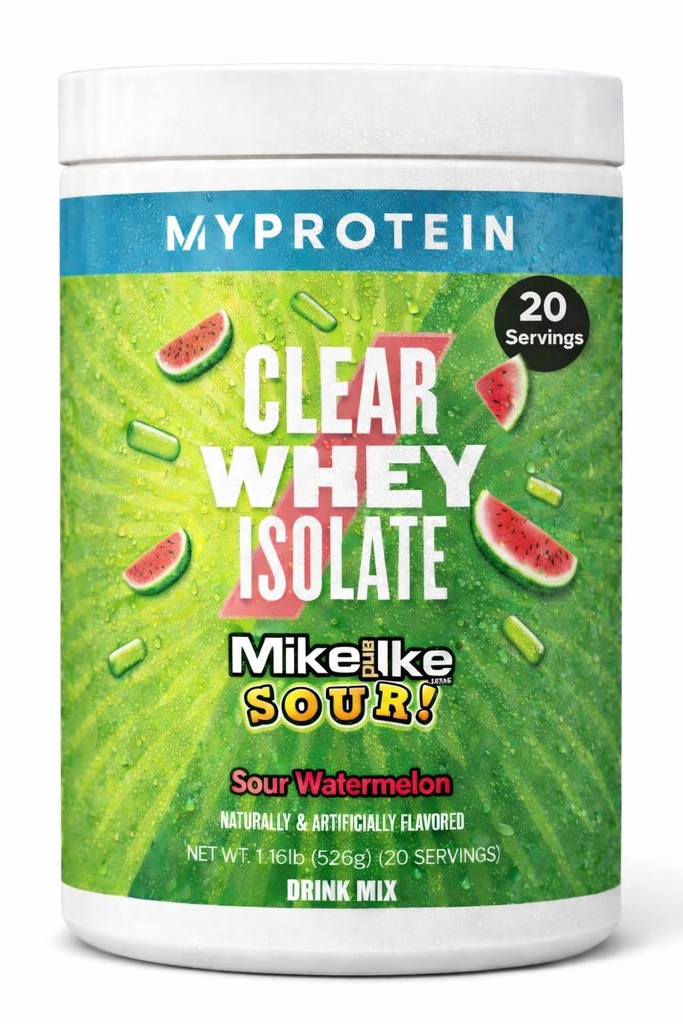 Myprotein Clear Whey Isolate Protein Powder, 20 Servings (1.1lbs) Fruity Mike e IKE Sour Watermelon Drink Mix, 20g Protein per Serving, Bebida diaria para el rendimiento superior