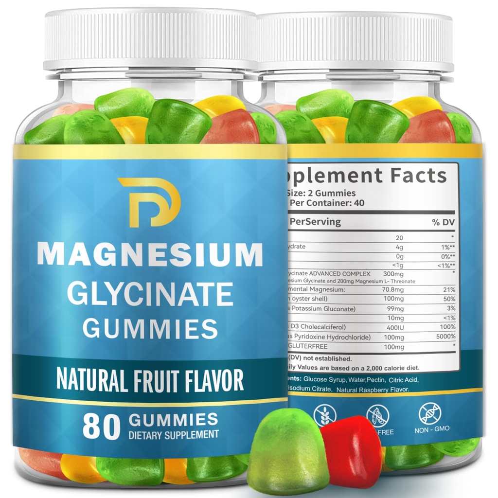 (2 Packs) Magnesium Glycinate Gummies for Adults &amp; Kids, Magnesium Malate chewable 400mg,