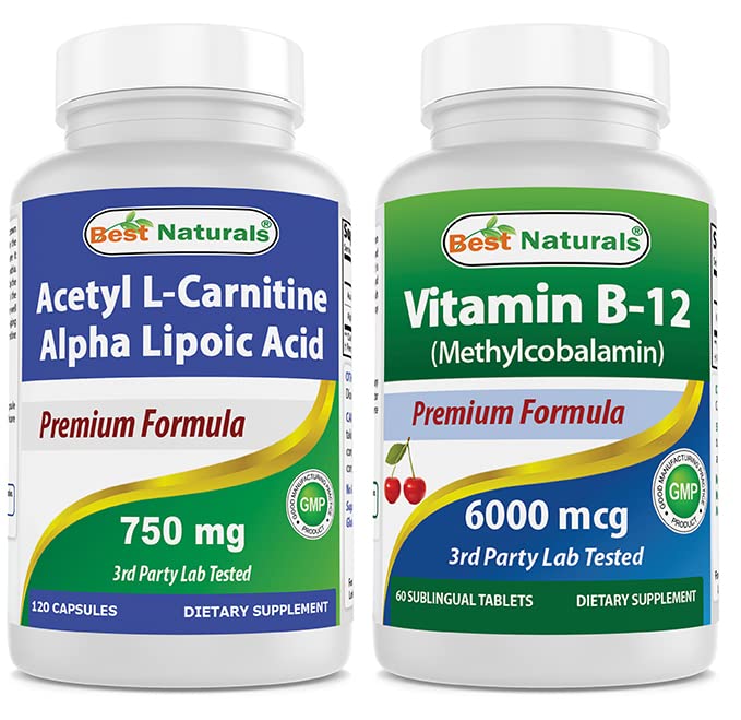 Mejores Naturales Acetyl L-Carnitina y Ácido Alfa Lipoico 750 mg & vitamina B-12 6000 mcg